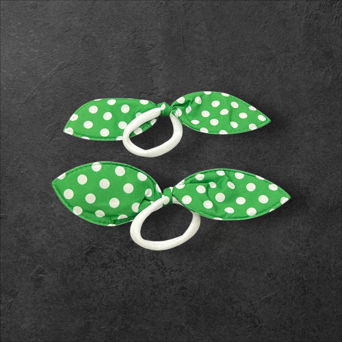 Green Polka Dot Bunny Ear Hair Ties – Set of 2