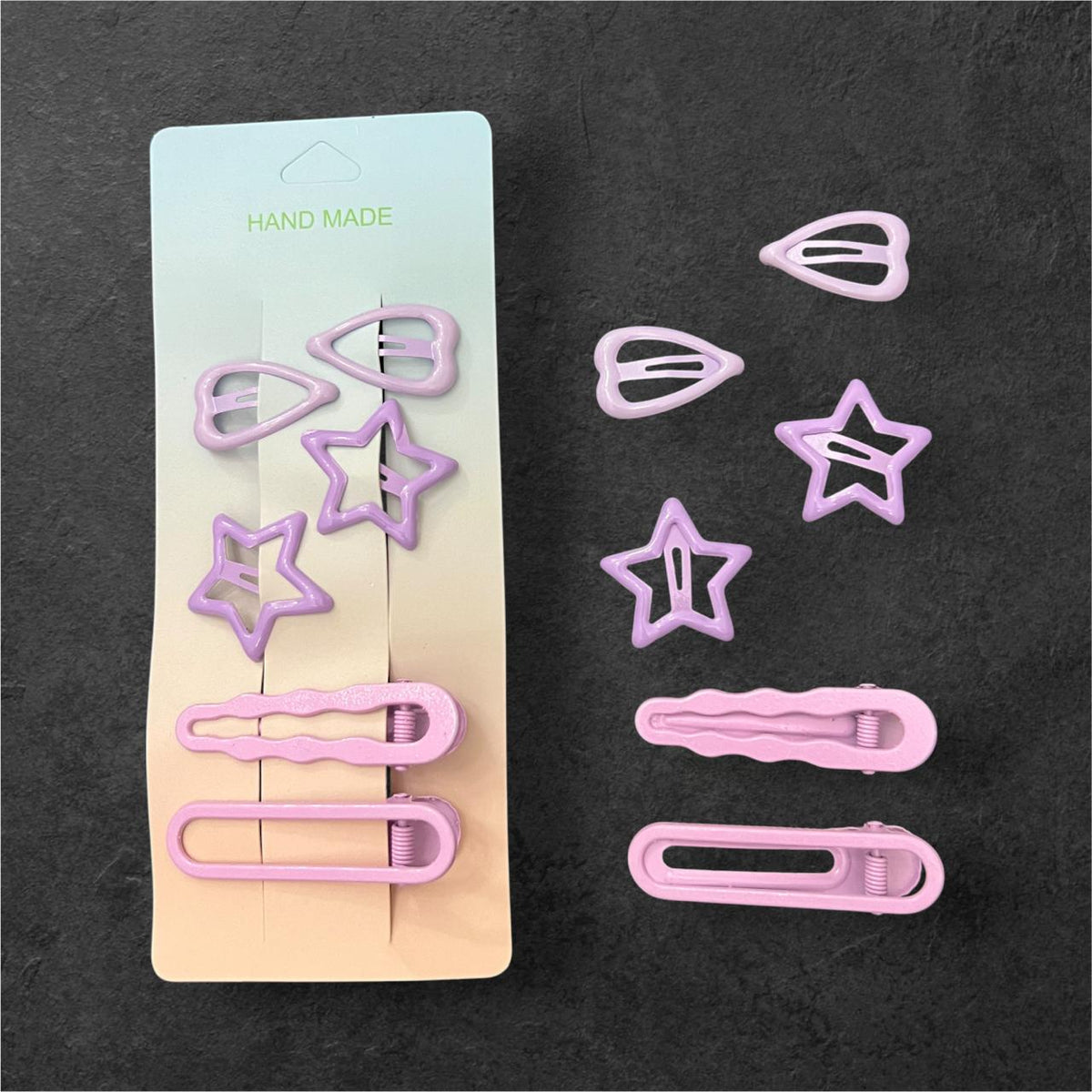 Girls 6-Piece Hair Clips Set – 2 Heart Tic Tac, 2 Star Tic Tac & 2 Hair Pins