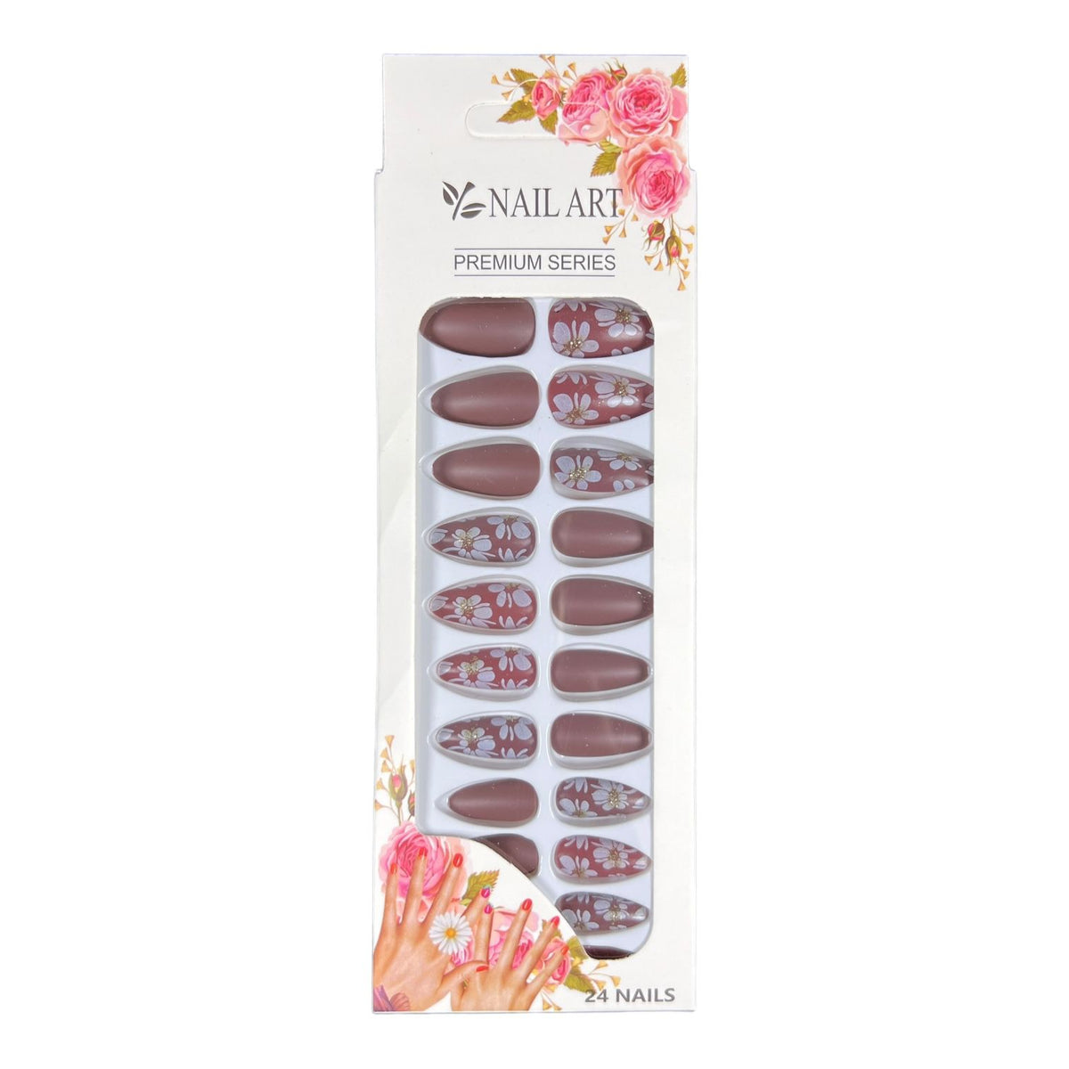 Box of 24 Matt False Nails with Glue Stickers