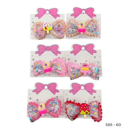 Imported glittery icecream bow alligator clip for girls