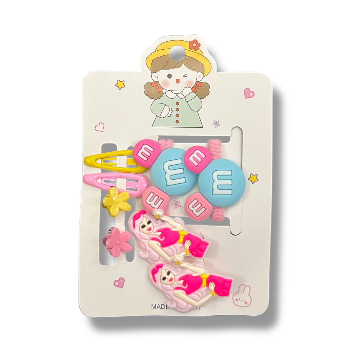 Cartoon Hair Accessories Set for Girls – M&M Style Clips & Bands