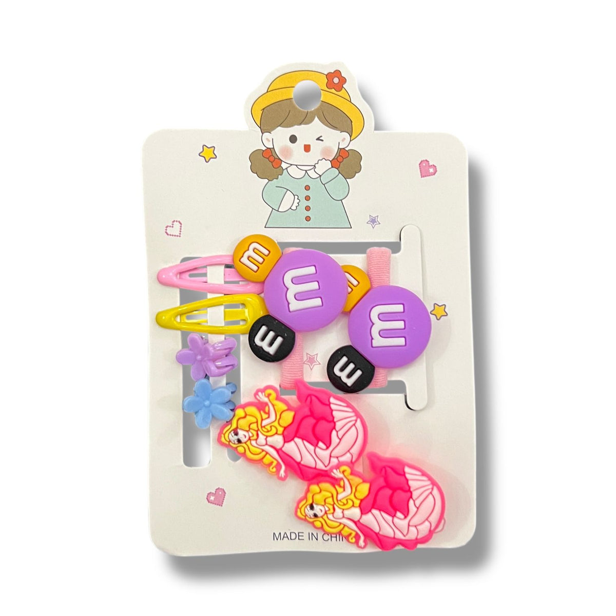 Cartoon Hair Accessories Set for Girls – M&M Style Clips & Bands