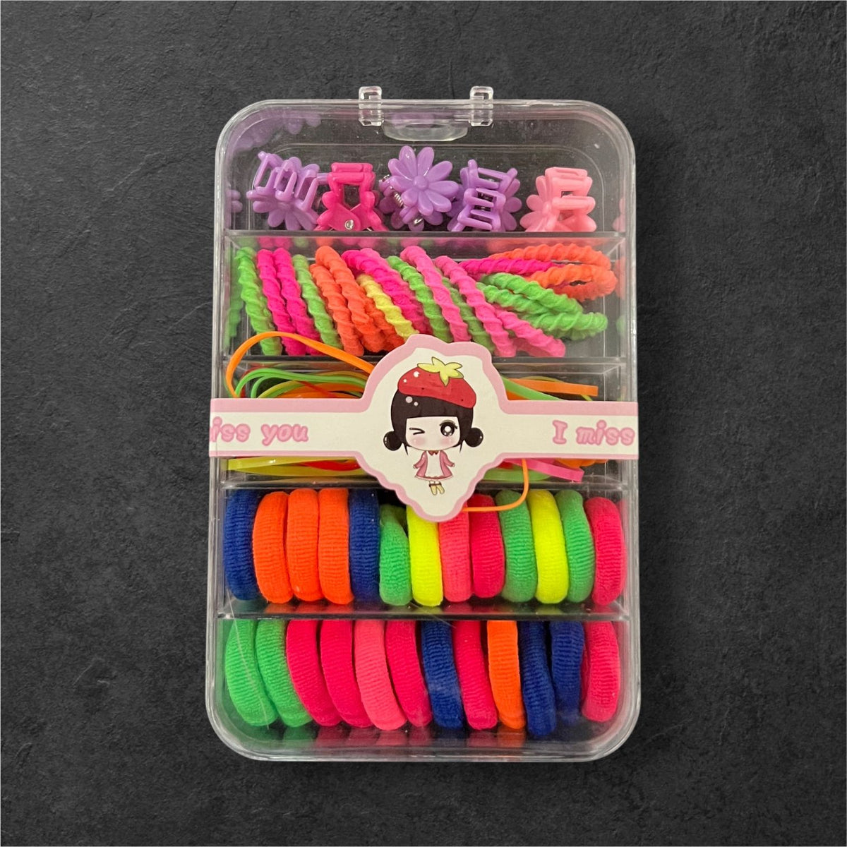 Kids Hair Accessories Gift Box – Multicolor Bands & Clips in Organizer Case