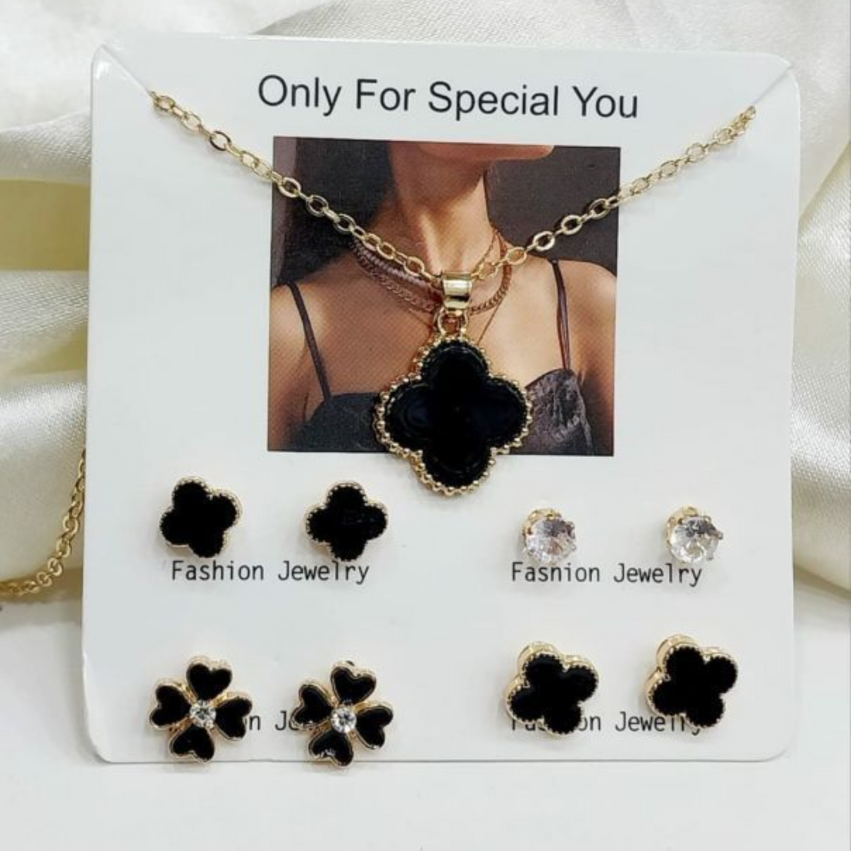 Elegant Clover Pendant & Earring Set