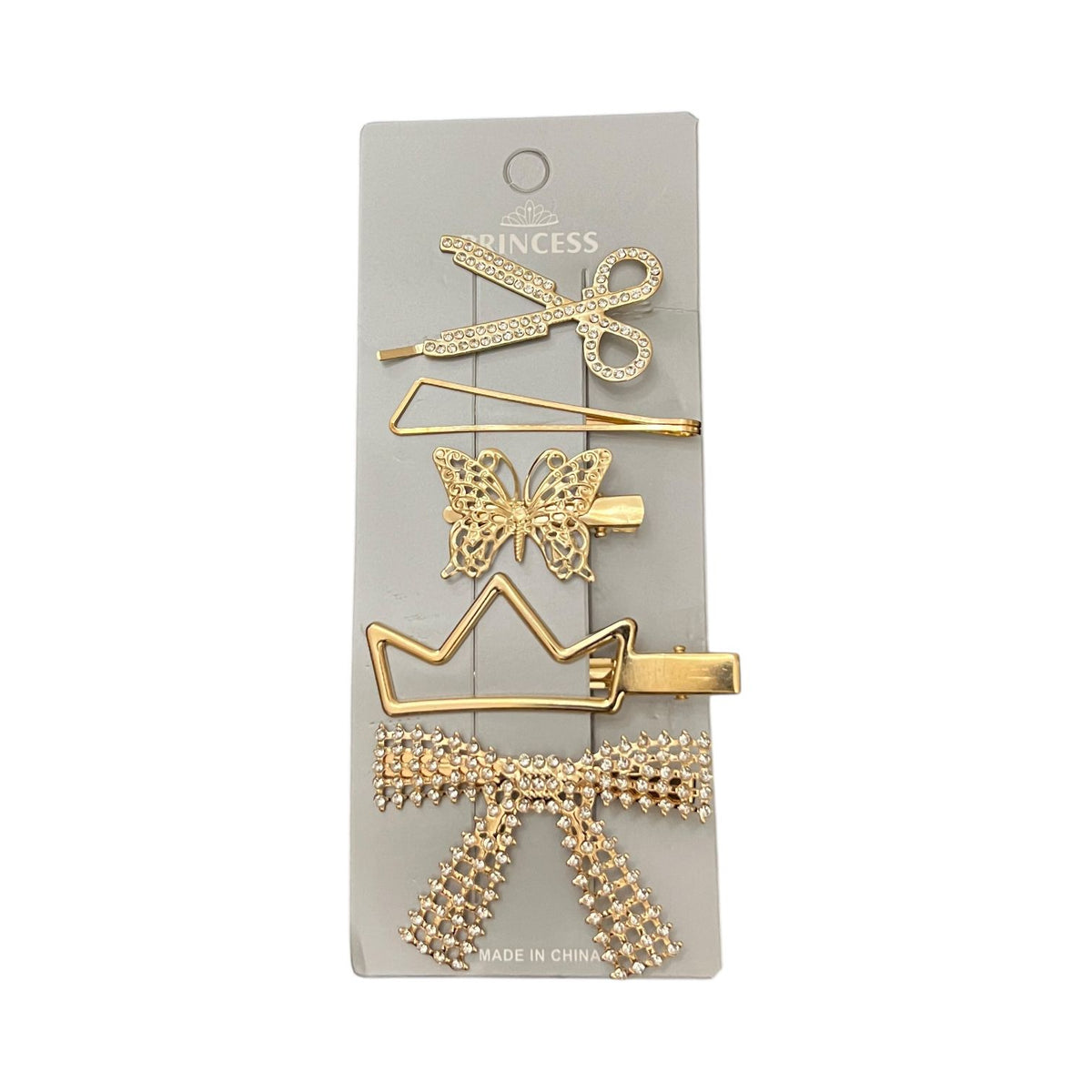Princess Design Gold Hair Clips Set of 5 Clips for Women & Girls