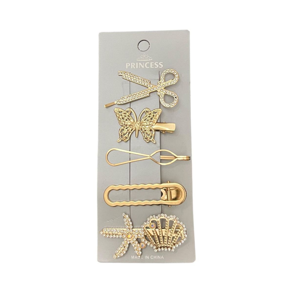 Princess Design Gold Hair Clips Set of 5 Clips for Women & Girls