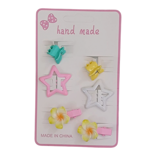 Pack of 6 Imported Star Tic Tac Flower Alligator Clips and Mini Claws