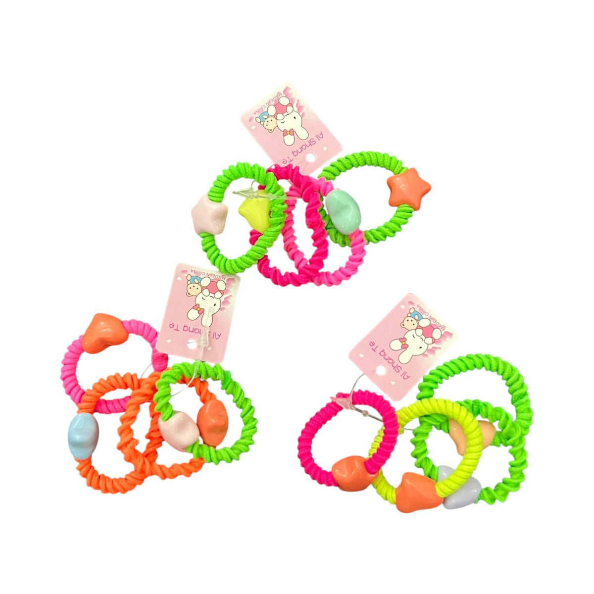 12 Pcs Neon Elastic Hair Ties for Kids with Beads