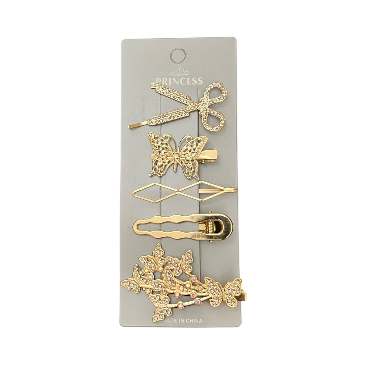 Princess Design Gold Hair Clips Set of 5 Clips for Women & Girls