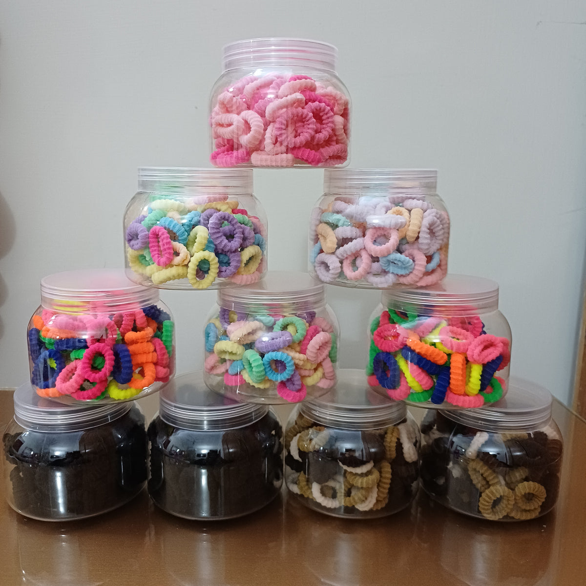 Spiral Elastic Hair Bands in Wide Jar