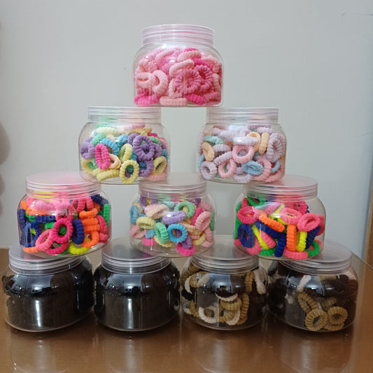 Spiral Elastic Hair Bands in Wide Jar