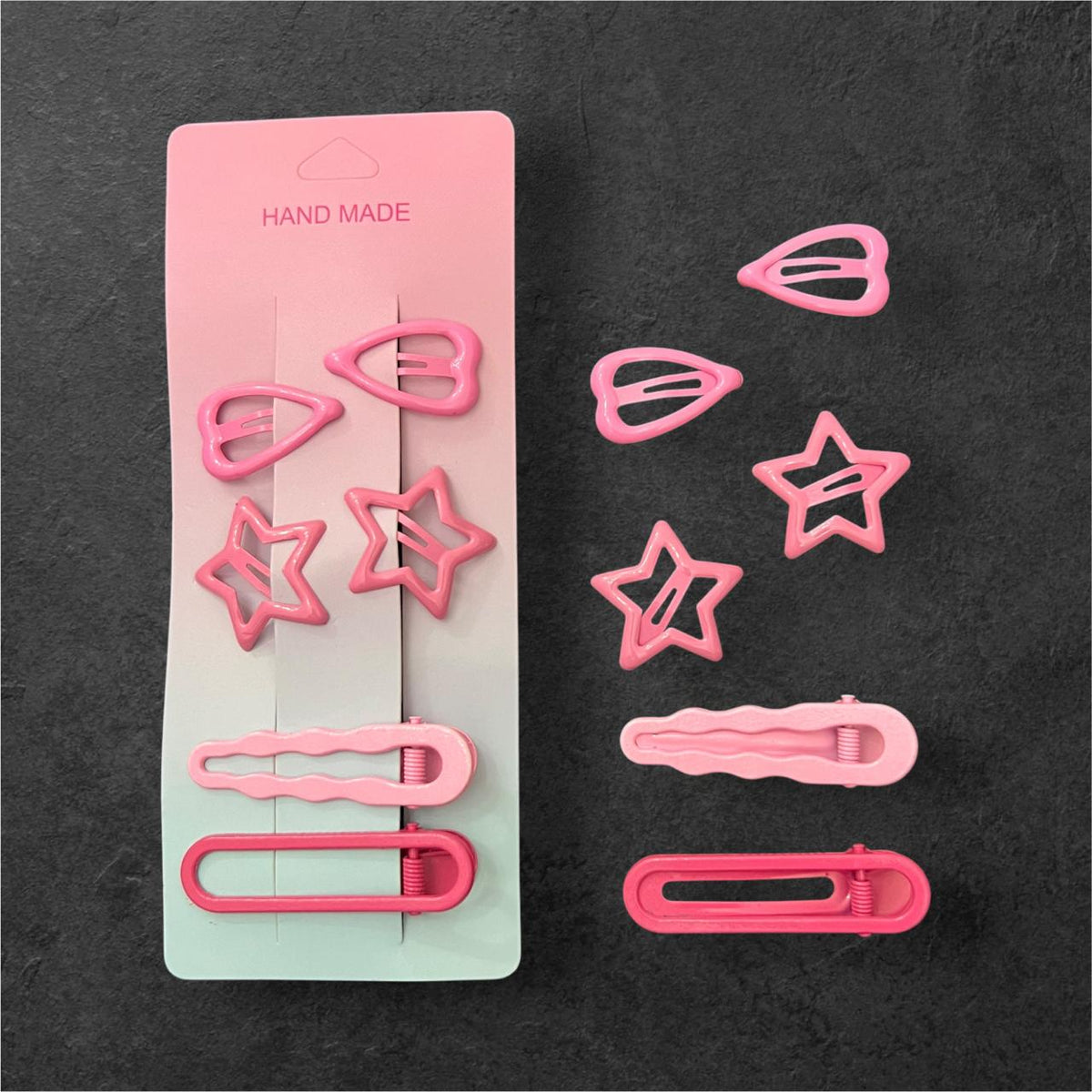 Girls 6-Piece Hair Clips Set – 2 Heart Tic Tac, 2 Star Tic Tac & 2 Hair Pins